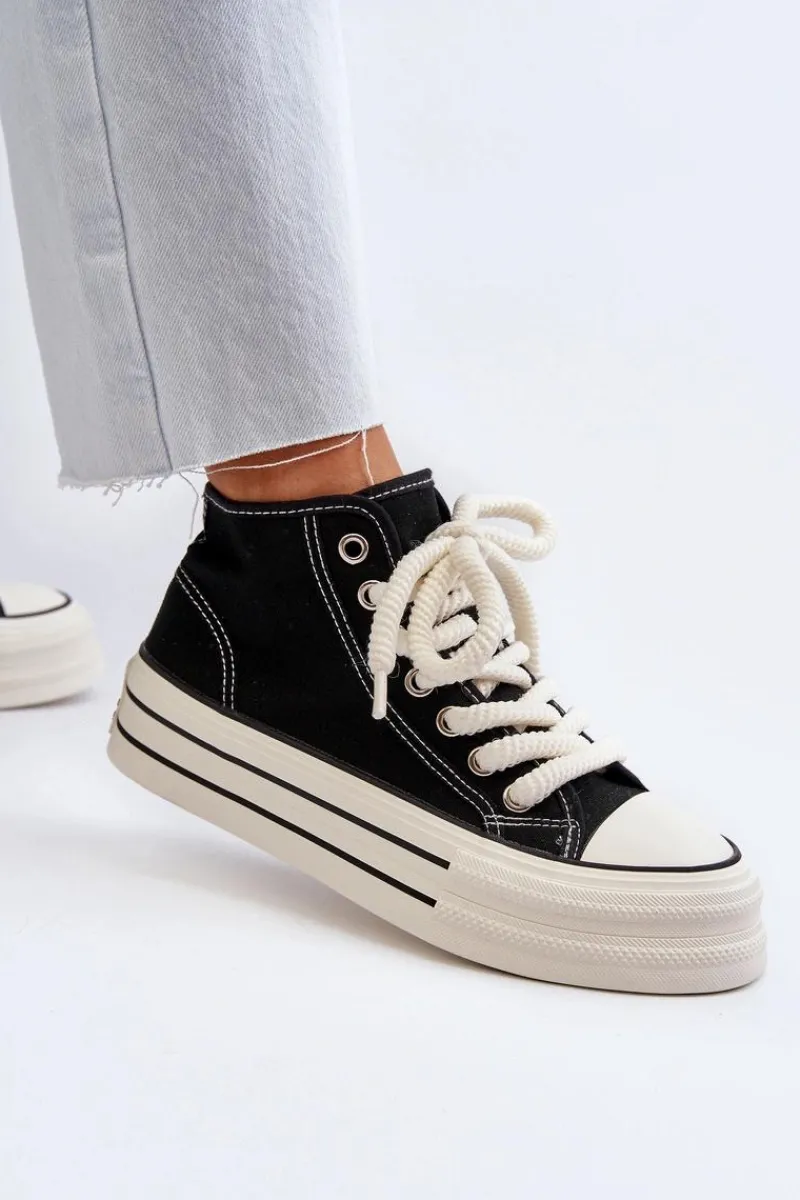 New Boto Trampki Damskie Na Platformie Czarne Aineri Czarny