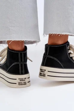 New Boto Trampki Damskie Na Platformie Czarne Aineri Czarny