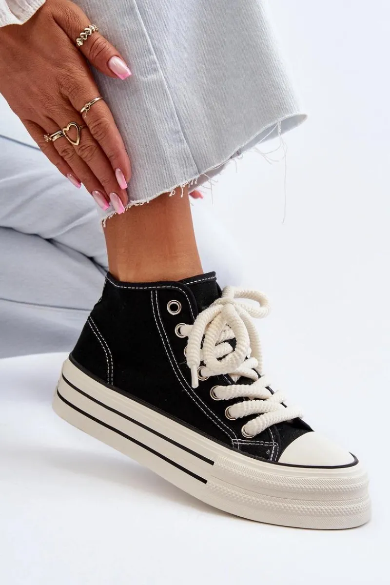 New Boto Trampki Damskie Na Platformie Czarne Aineri Czarny