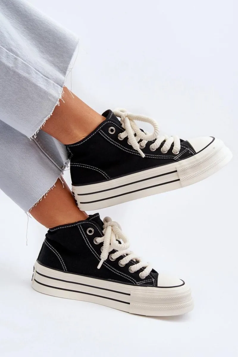 New Boto Trampki Damskie Na Platformie Czarne Aineri Czarny