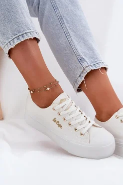 Clearance Trampki Damskie Na Platformie LCW-25-02-3289 Białe Damskie Trampki Damskie Niskie