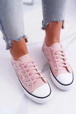 Online Boto Trampki Damskie Niskie Koronkowe Różowe Veroli