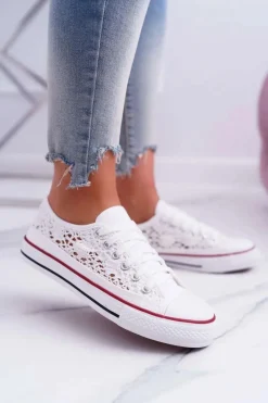 Trampki Damskie Niskie>Boto Trampki Damskie Niskie Koronkowe Białe Veroli