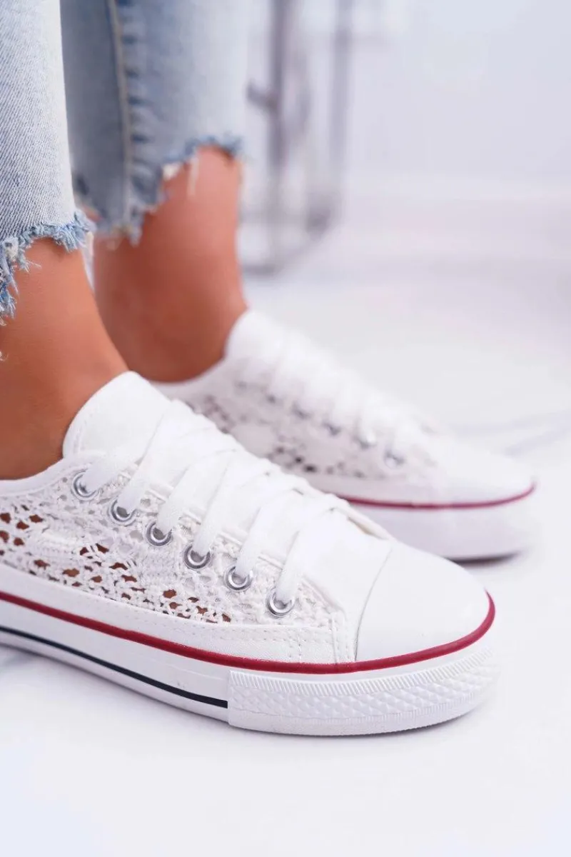 Trampki Damskie Niskie>Boto Trampki Damskie Niskie Koronkowe Białe Veroli