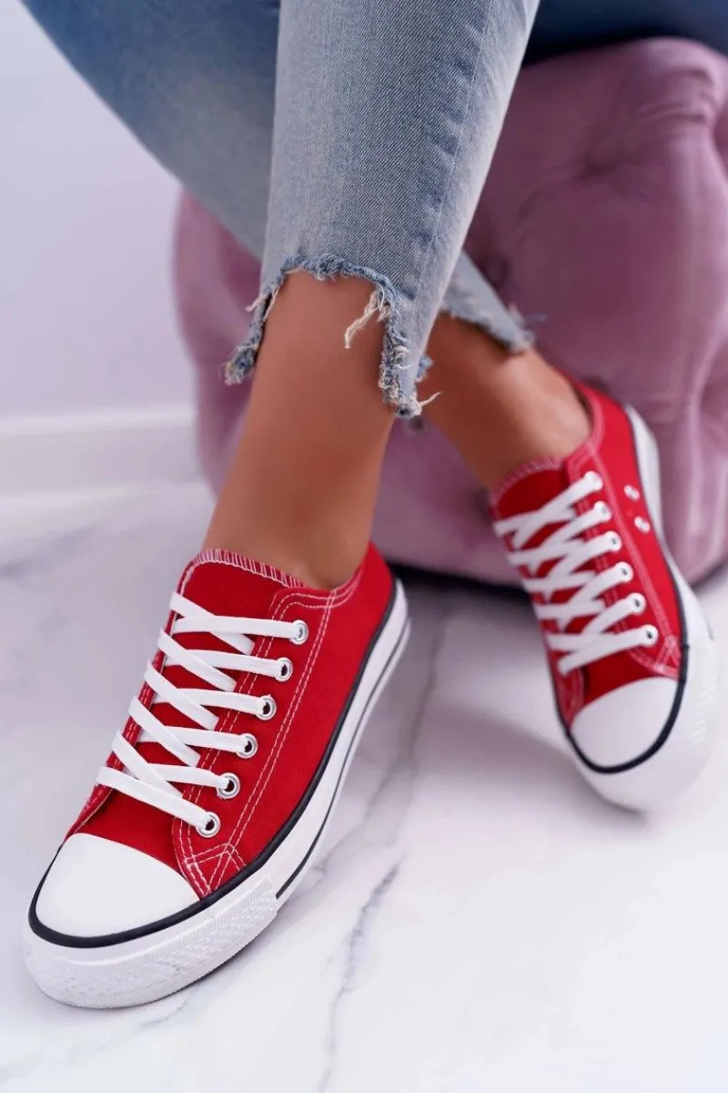 Trampki Damskie Niskie>Boto Trampki Damskie Niskie Materiałowe Czerwone FreeTime