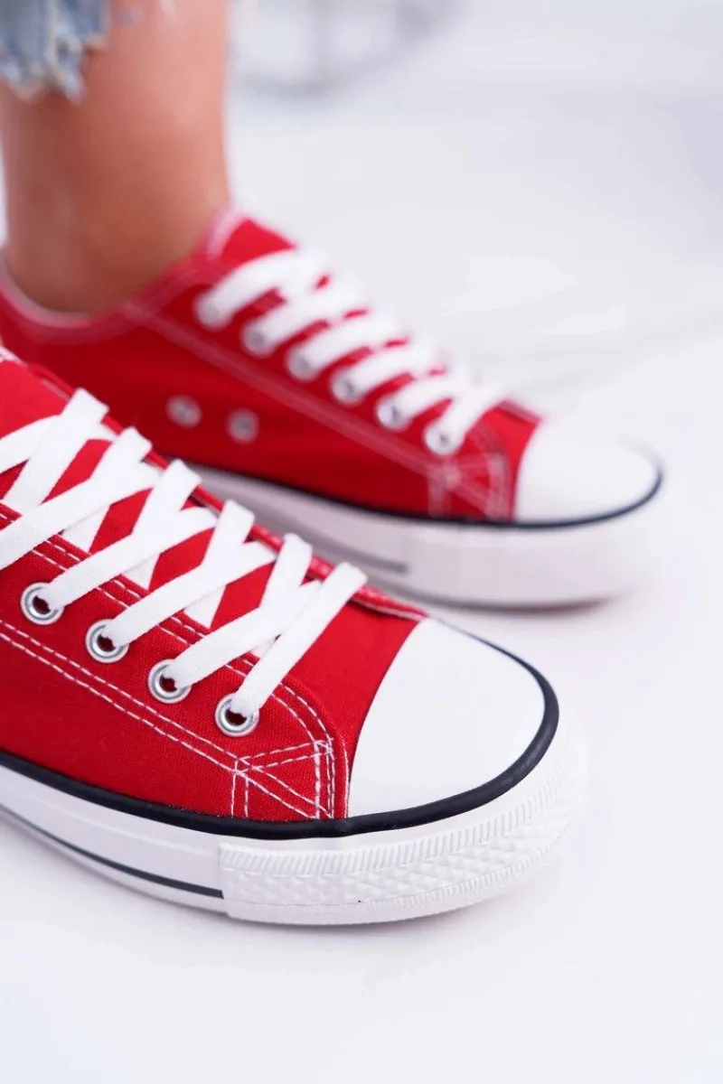 Trampki Damskie Niskie>Boto Trampki Damskie Niskie Materiałowe Czerwone FreeTime