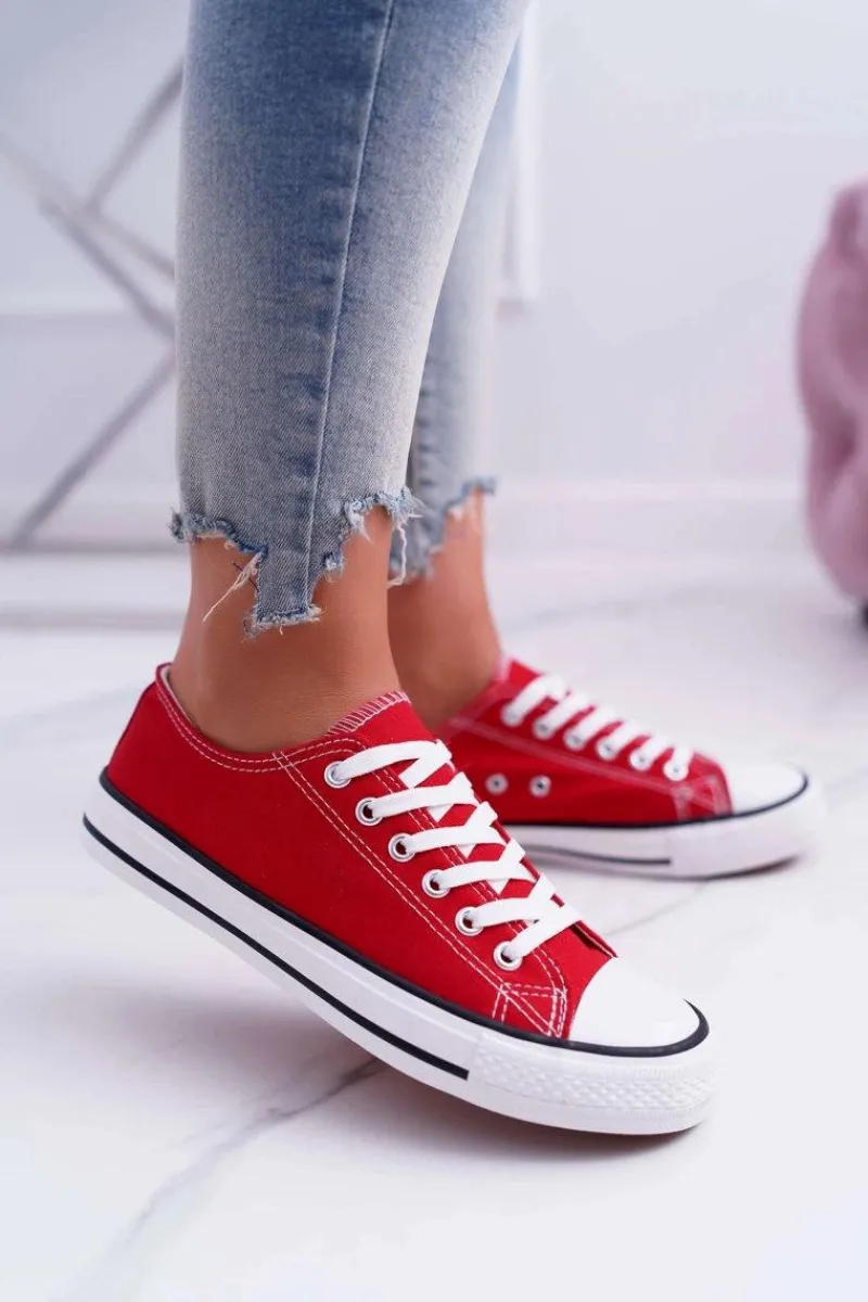 Trampki Damskie Niskie>Boto Trampki Damskie Niskie Materiałowe Czerwone FreeTime