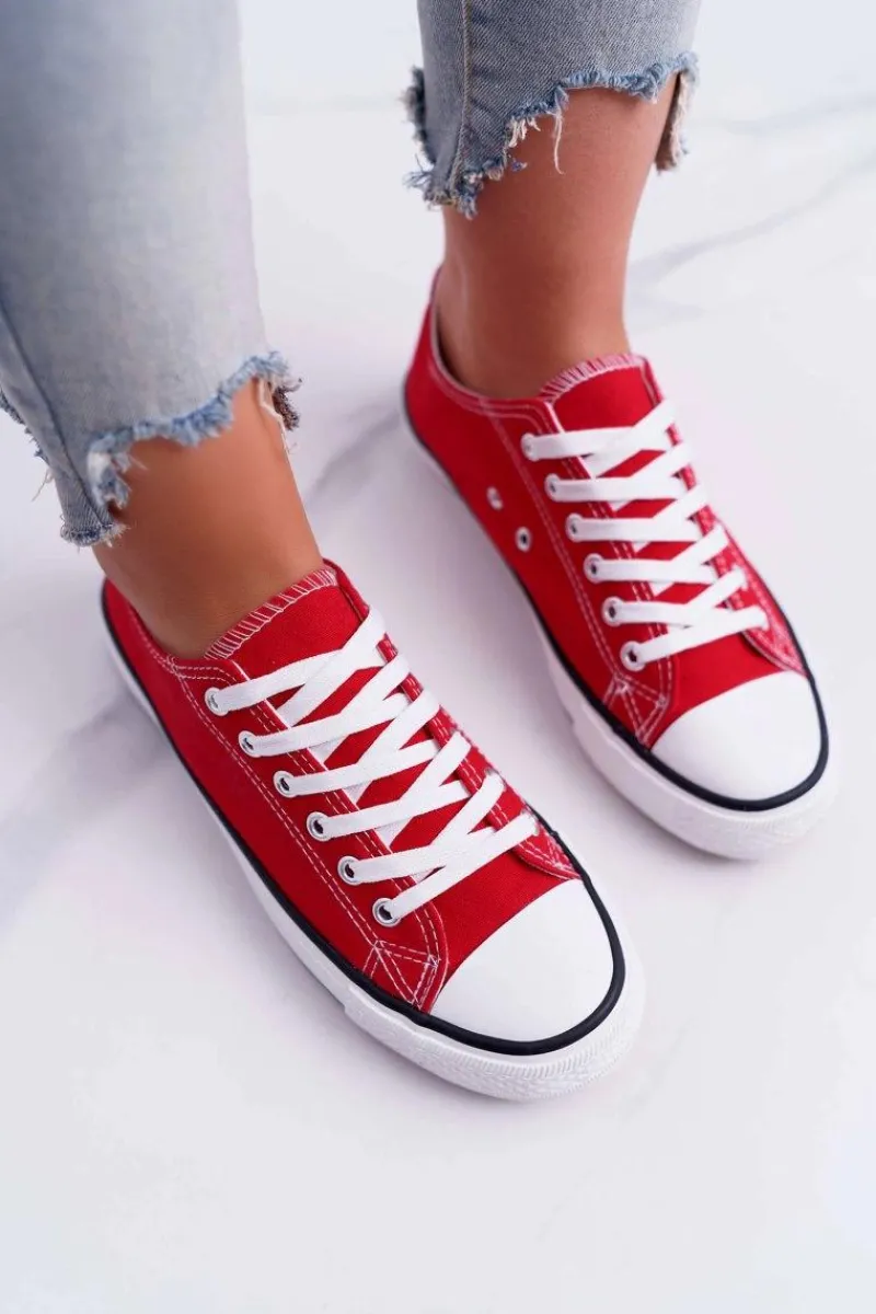 Trampki Damskie Niskie>Boto Trampki Damskie Niskie Materiałowe Czerwone FreeTime