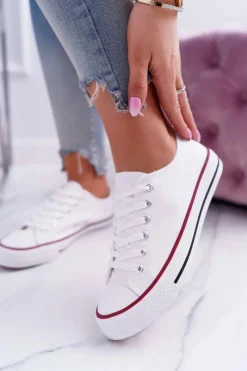 Hot Boto Trampki Damskie Niskie Materiałowe Białe FreeTime