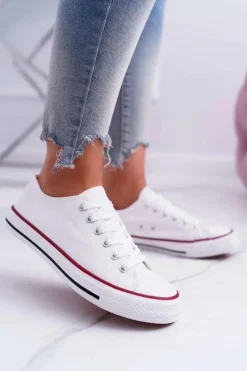 Hot Boto Trampki Damskie Niskie Materiałowe Białe FreeTime
