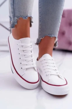 Hot Boto Trampki Damskie Niskie Materiałowe Białe FreeTime