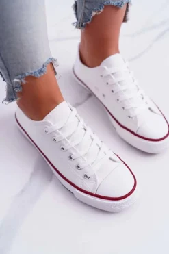 Hot Boto Trampki Damskie Niskie Materiałowe Białe FreeTime