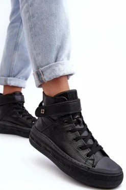 Hot Trampki Damskie Ocieplane Na Platformie Big Star Czarne MM274008 Damskie Trampki Damskie Big Star|Trampki Damskie Wysokie