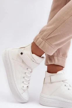 Trampki Damskie Big Star|Trampki Damskie Wysokie>Big Star Shoes Trampki Damskie Ocieplane Na Platformie Big Star Białe MM274006