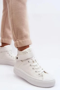 Trampki Damskie Big Star|Trampki Damskie Wysokie></noscript>Big Star Shoes Trampki Damskie Ocieplane Na Platformie Big Star Białe MM274006