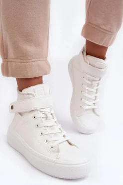 Trampki Damskie Big Star|Trampki Damskie Wysokie></noscript>Big Star Shoes Trampki Damskie Ocieplane Na Platformie Big Star Białe MM274006