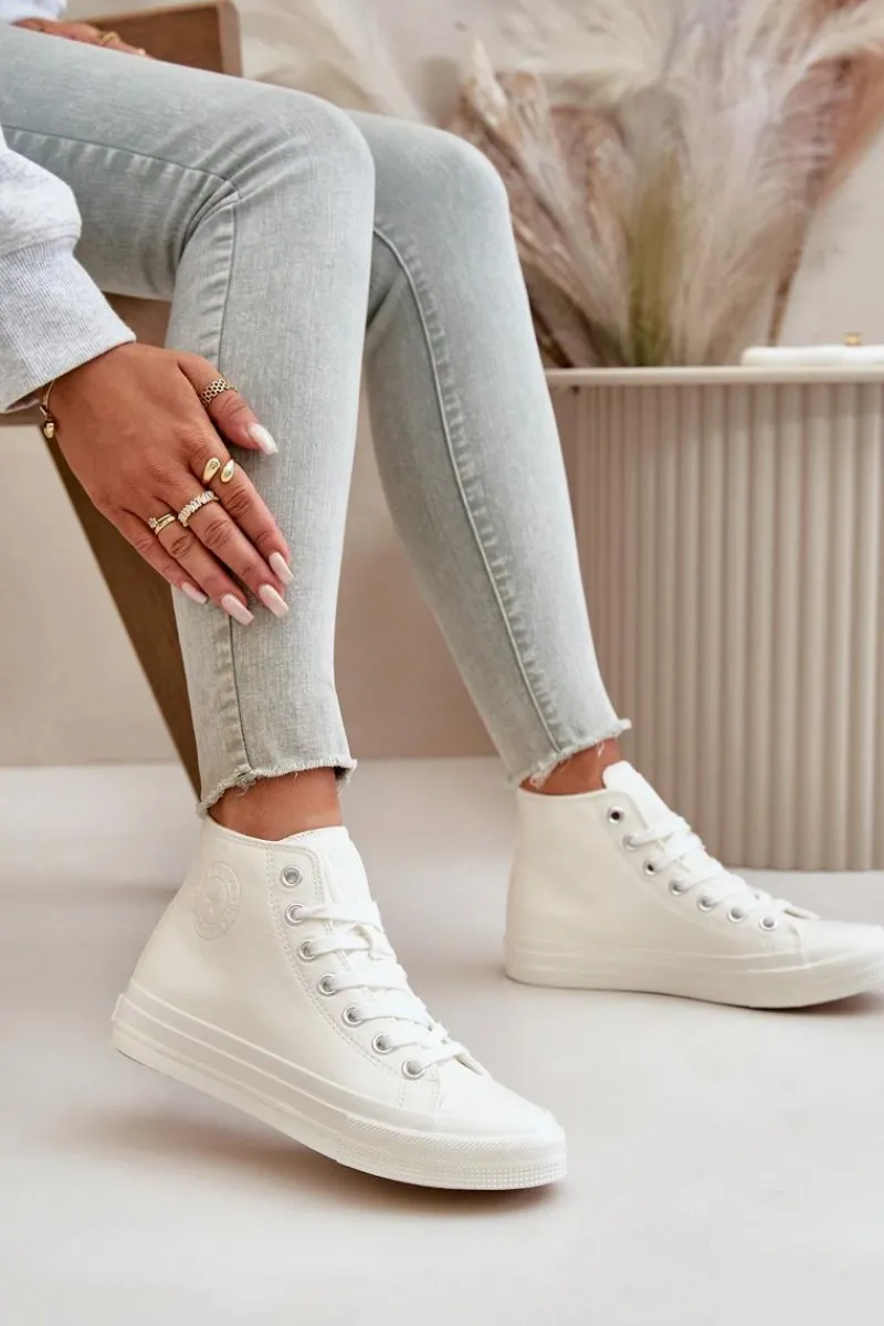 Trampki Ocieplane|Trampki Damskie Big Star>Big Star Shoes Trampki Damskie Ocieplane Z Eko Skóry Białe Big Star OO274932 Biały