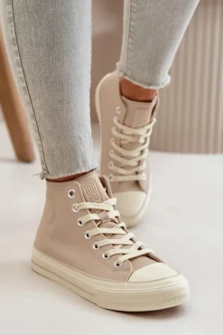 Sale Big Star Shoes Trampki Damskie Ocieplane Z Eko Skóry Beżowe Big Star OO274934 Beżowy