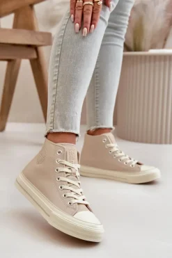 Sale Big Star Shoes Trampki Damskie Ocieplane Z Eko Skóry Beżowe Big Star OO274934 Beżowy