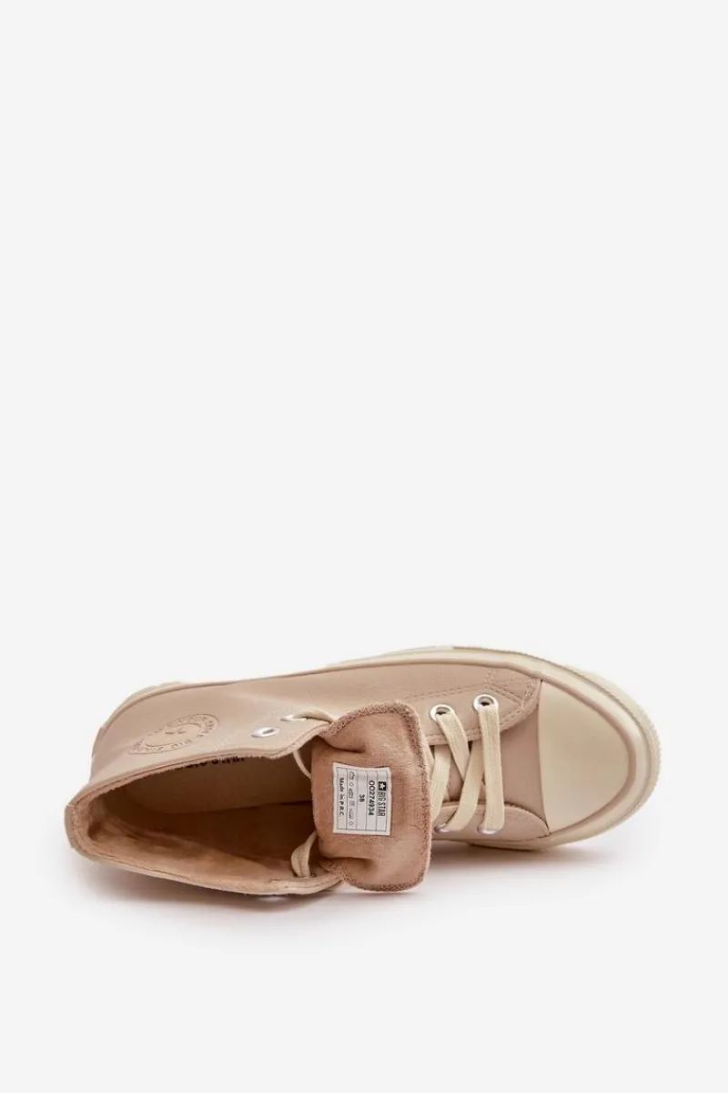 Sale Big Star Shoes Trampki Damskie Ocieplane Z Eko Skóry Beżowe Big Star OO274934 Beżowy