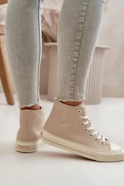 Sale Big Star Shoes Trampki Damskie Ocieplane Z Eko Skóry Beżowe Big Star OO274934 Beżowy