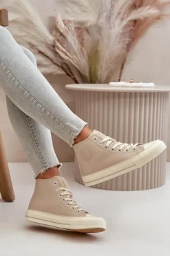 Sale Big Star Shoes Trampki Damskie Ocieplane Z Eko Skóry Beżowe Big Star OO274934 Beżowy