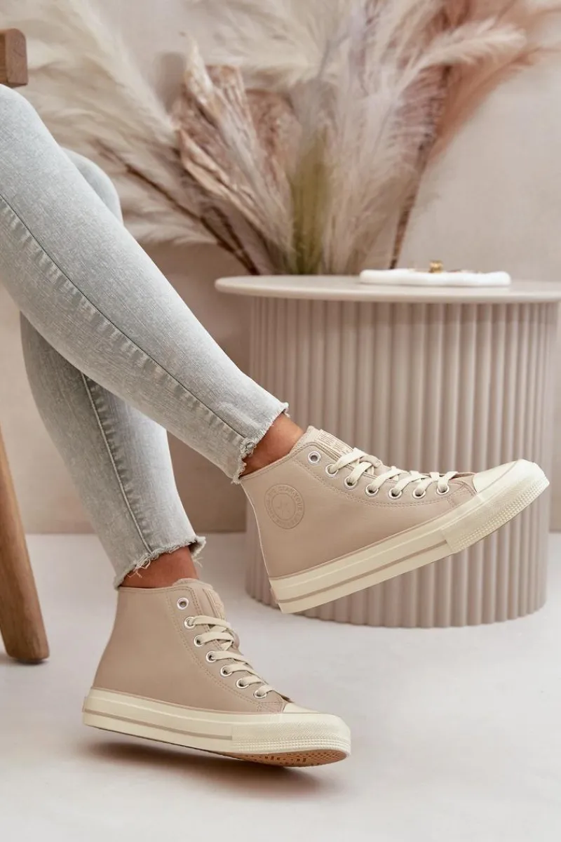 Sale Big Star Shoes Trampki Damskie Ocieplane Z Eko Skóry Beżowe Big Star OO274934 Beżowy