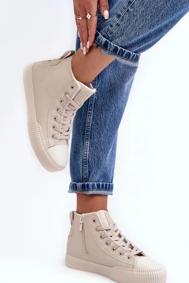 Discount Big Star Shoes Trampki Damskie Ocieplane Na Suwak Jasnobeżowe Big Star MM274018