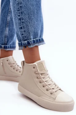 Discount Big Star Shoes Trampki Damskie Ocieplane Na Suwak Jasnobeżowe Big Star MM274018