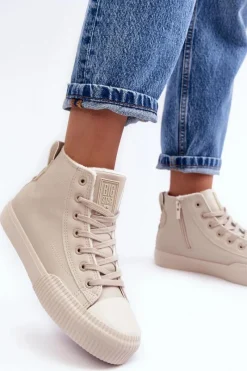 Discount Big Star Shoes Trampki Damskie Ocieplane Na Suwak Jasnobeżowe Big Star MM274018