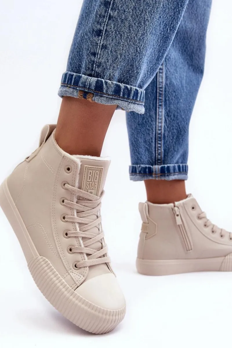 Discount Big Star Shoes Trampki Damskie Ocieplane Na Suwak Jasnobeżowe Big Star MM274018