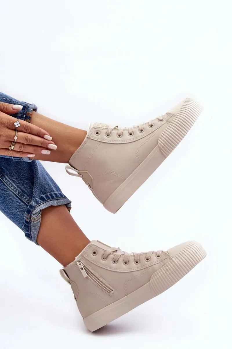 Discount Big Star Shoes Trampki Damskie Ocieplane Na Suwak Jasnobeżowe Big Star MM274018