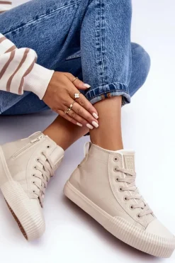 Discount Big Star Shoes Trampki Damskie Ocieplane Na Suwak Jasnobeżowe Big Star MM274018