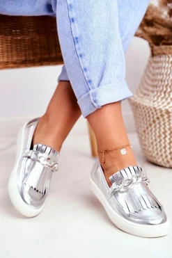 Trampki Damskie Slip-On>Boto Trampki Damskie Slip On Lu Boo Lustrzane Mokasyny Z Frędzlami Nefrette