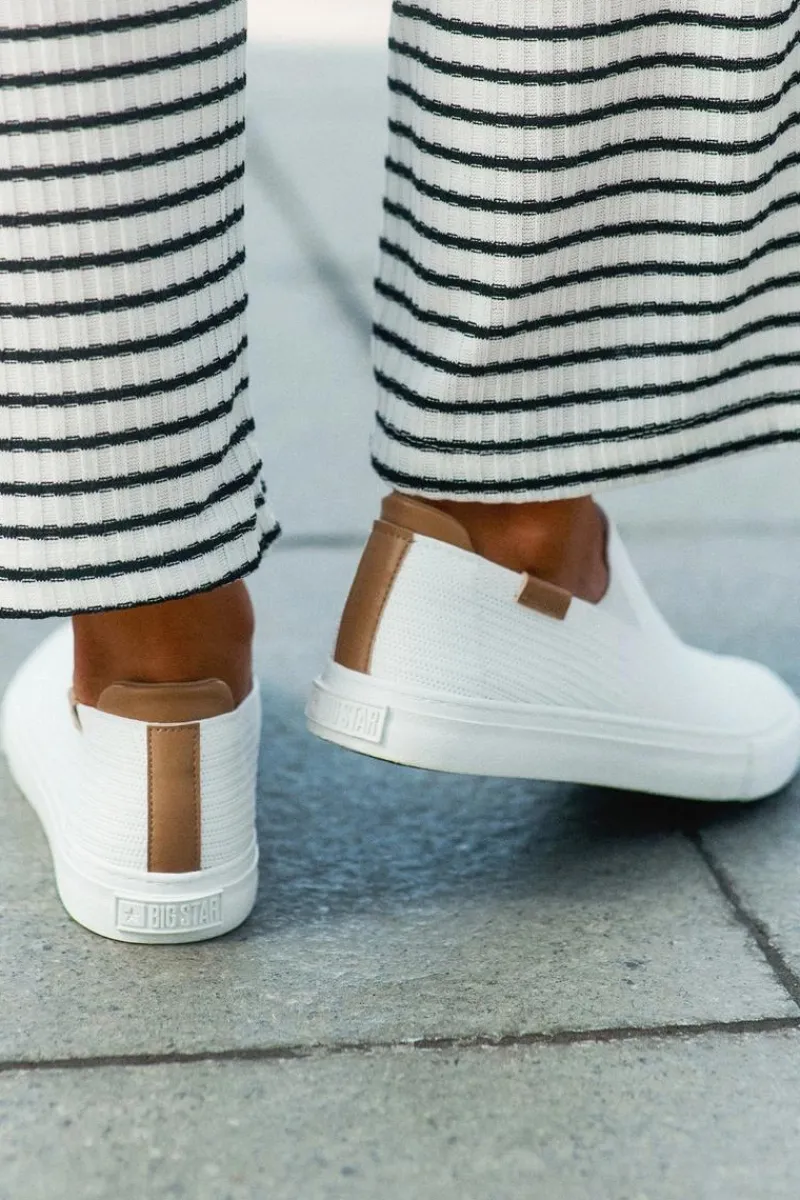 Sale Big Star Shoes Trampki Damskie Slip-On Big Star RR274717 Białe Biały