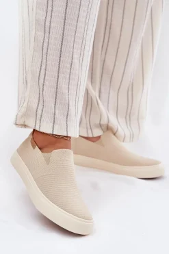 Sale Trampki Damskie Slip-On Big Star RR274721 Beżowe Damskie Trampki Damskie Big Star|Trampki Damskie Slip-On