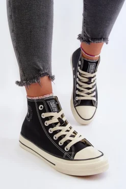 Outlet Big Star Shoes Trampki Damskie Wysokie Big Star NN274283 Czarne Czarny