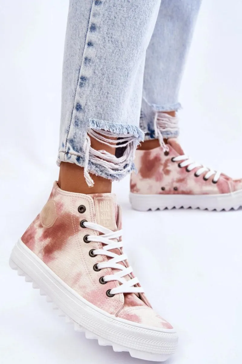 Big Star Shoes Trampki Damskie Wysokie Big Star LL274048 Beżowo-Różowe