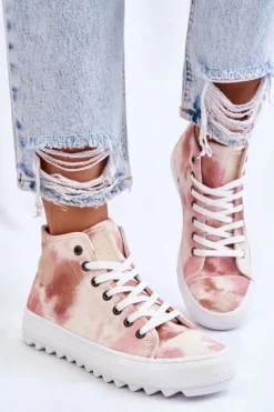 Big Star Shoes Trampki Damskie Wysokie Big Star LL274048 Beżowo-Różowe
