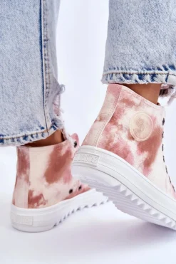 Big Star Shoes Trampki Damskie Wysokie Big Star LL274048 Beżowo-Różowe