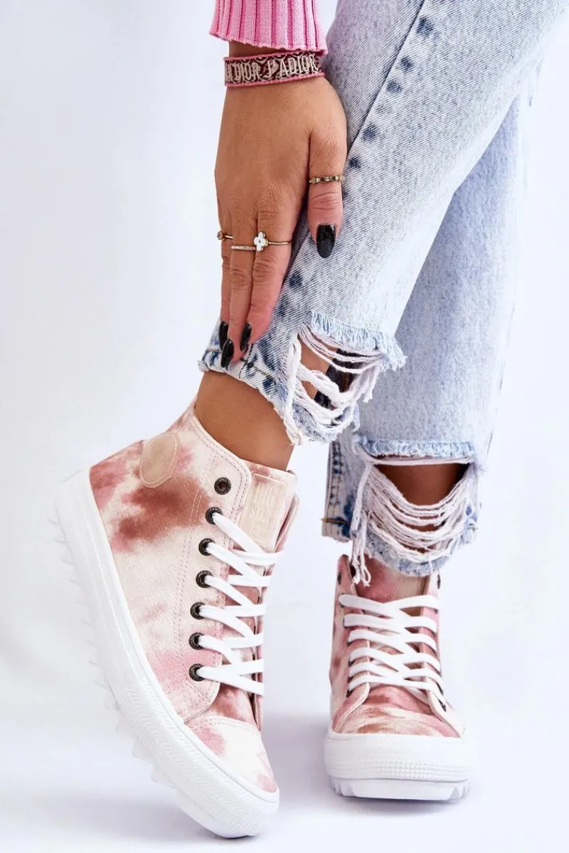 Big Star Shoes Trampki Damskie Wysokie Big Star LL274048 Beżowo-Różowe