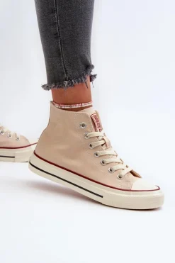 Outlet Trampki Damskie Wysokie Big Star NN274278 Beżowe Damskie Trampki Damskie Big Star|Trampki Damskie Wysokie