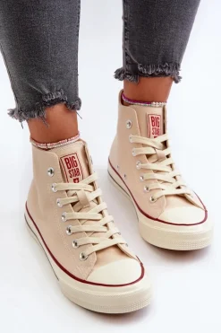 Outlet Trampki Damskie Wysokie Big Star NN274278 Beżowe Damskie Trampki Damskie Big Star|Trampki Damskie Wysokie