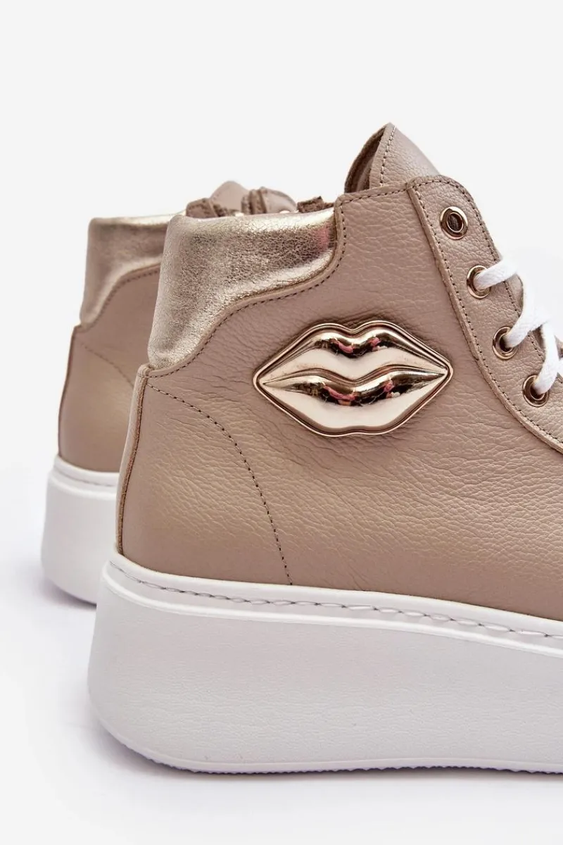 Discount Boto Trampki Damskie Wysokie Na Suwak Lemar Beżowe Katerin Beżowy