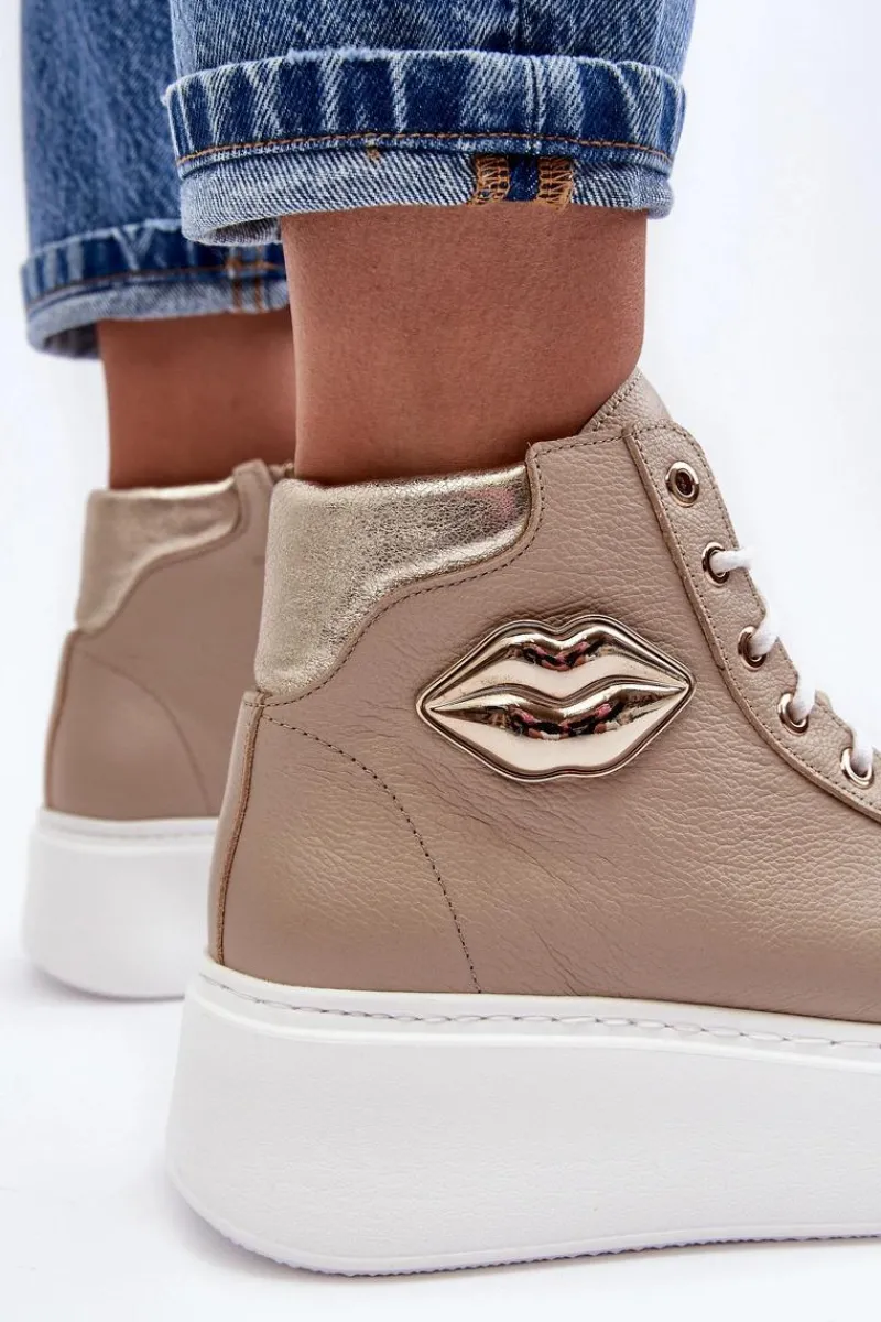 Discount Boto Trampki Damskie Wysokie Na Suwak Lemar Beżowe Katerin Beżowy