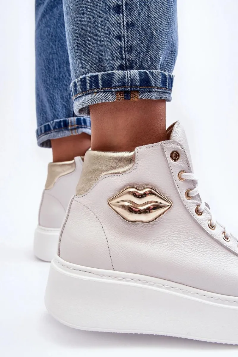 Trampki Damskie Wysokie>Boto Trampki Damskie Wysokie Na Suwak Lemar Białe Katerin Biały