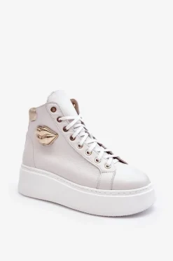 Trampki Damskie Wysokie>Boto Trampki Damskie Wysokie Na Suwak Lemar Białe Katerin Biały