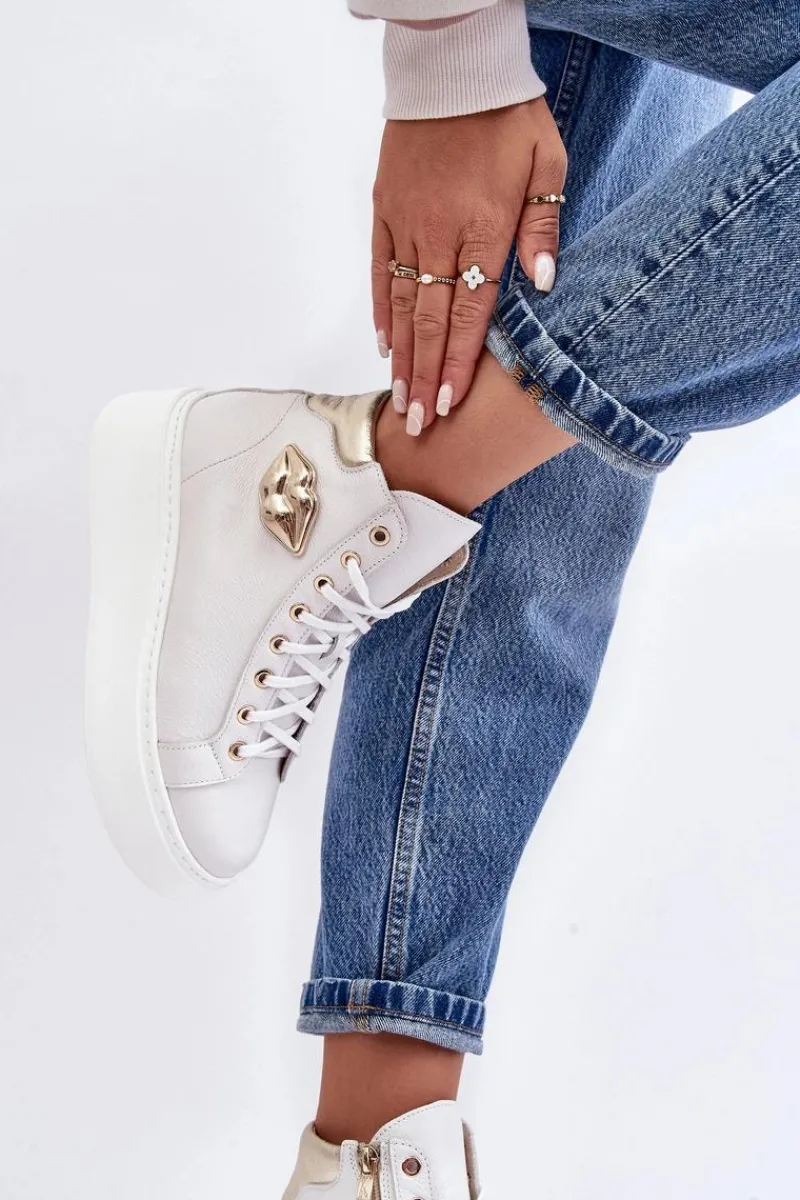 Trampki Damskie Wysokie>Boto Trampki Damskie Wysokie Na Suwak Lemar Białe Katerin Biały