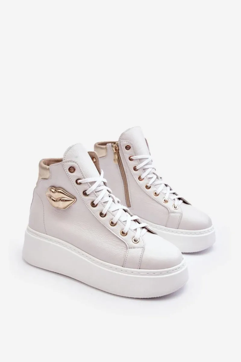 Trampki Damskie Wysokie>Boto Trampki Damskie Wysokie Na Suwak Lemar Białe Katerin Biały