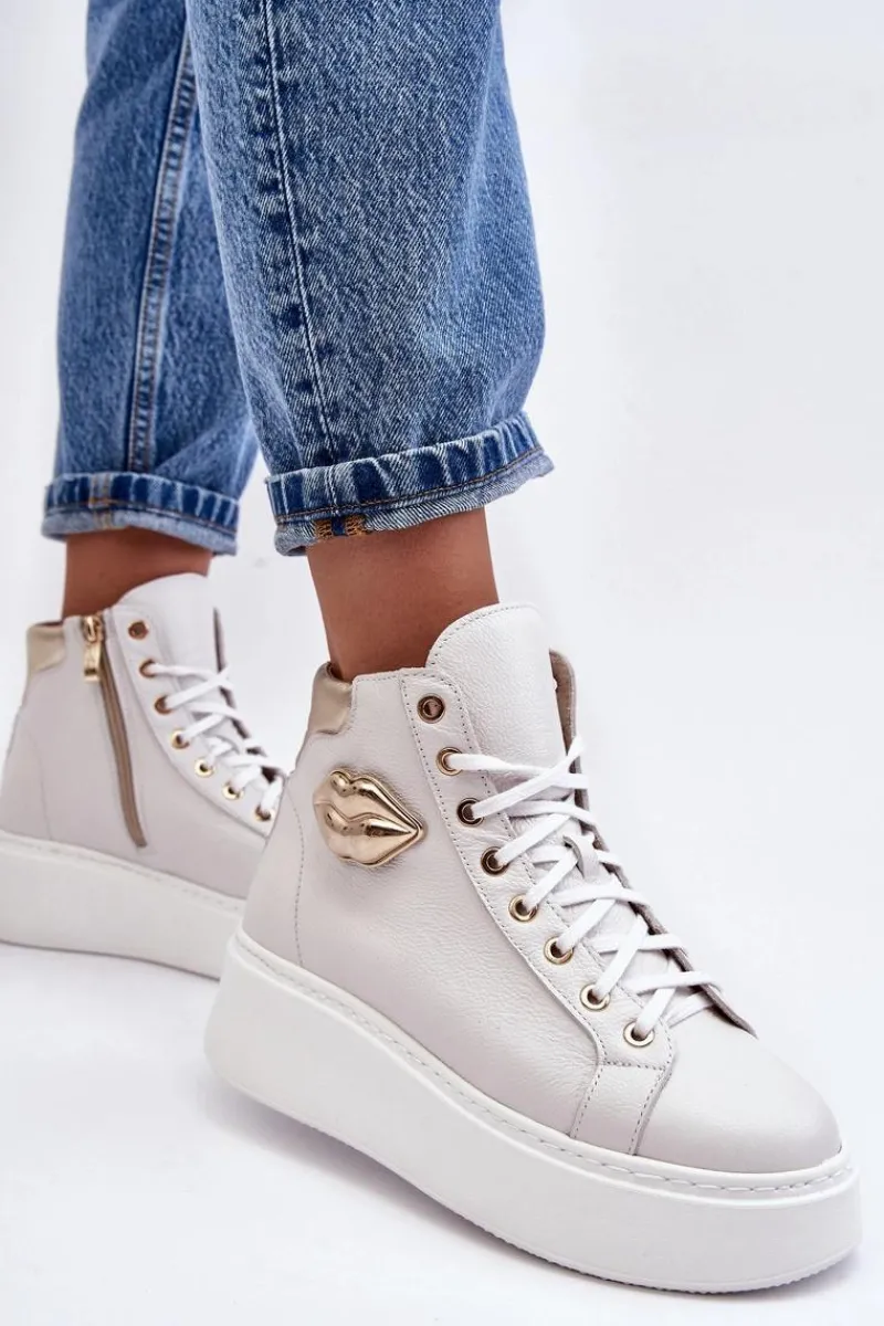 Trampki Damskie Wysokie>Boto Trampki Damskie Wysokie Na Suwak Lemar Białe Katerin Biały